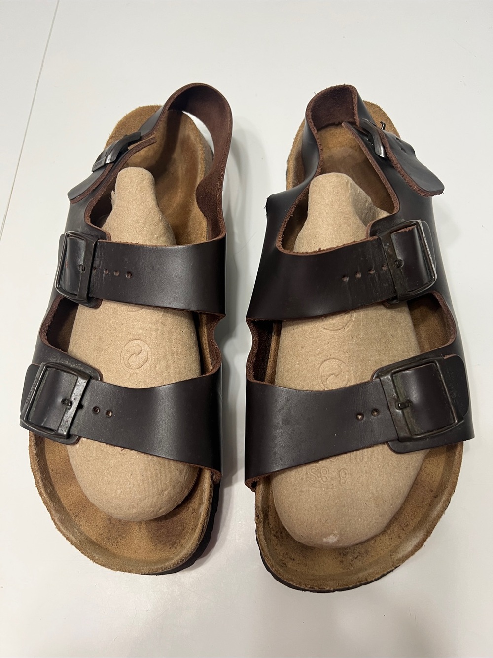 Birkenstock Brown Three-Strap Leather Sandals with Buckles